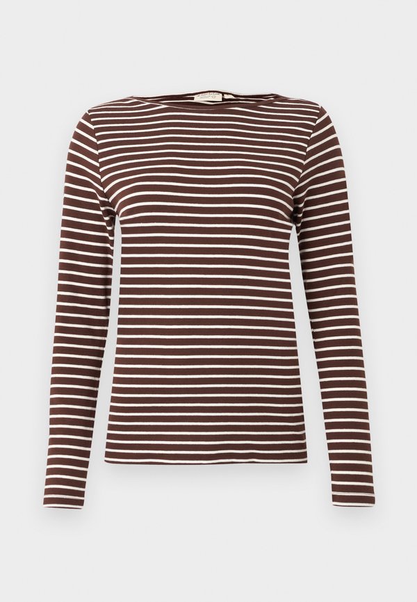 TOM TAILOR STRIPED BOAT NECK - Long sleeved top - brown off/white tee