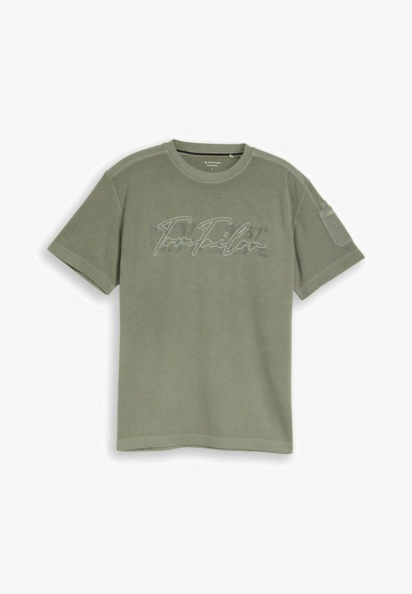 TOM TAILOR Print T-shirt - greyish shadow olive