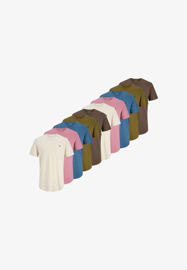 Jack & Jones 10ER PACK - Basic T-shirt - braun/blau/rosa
