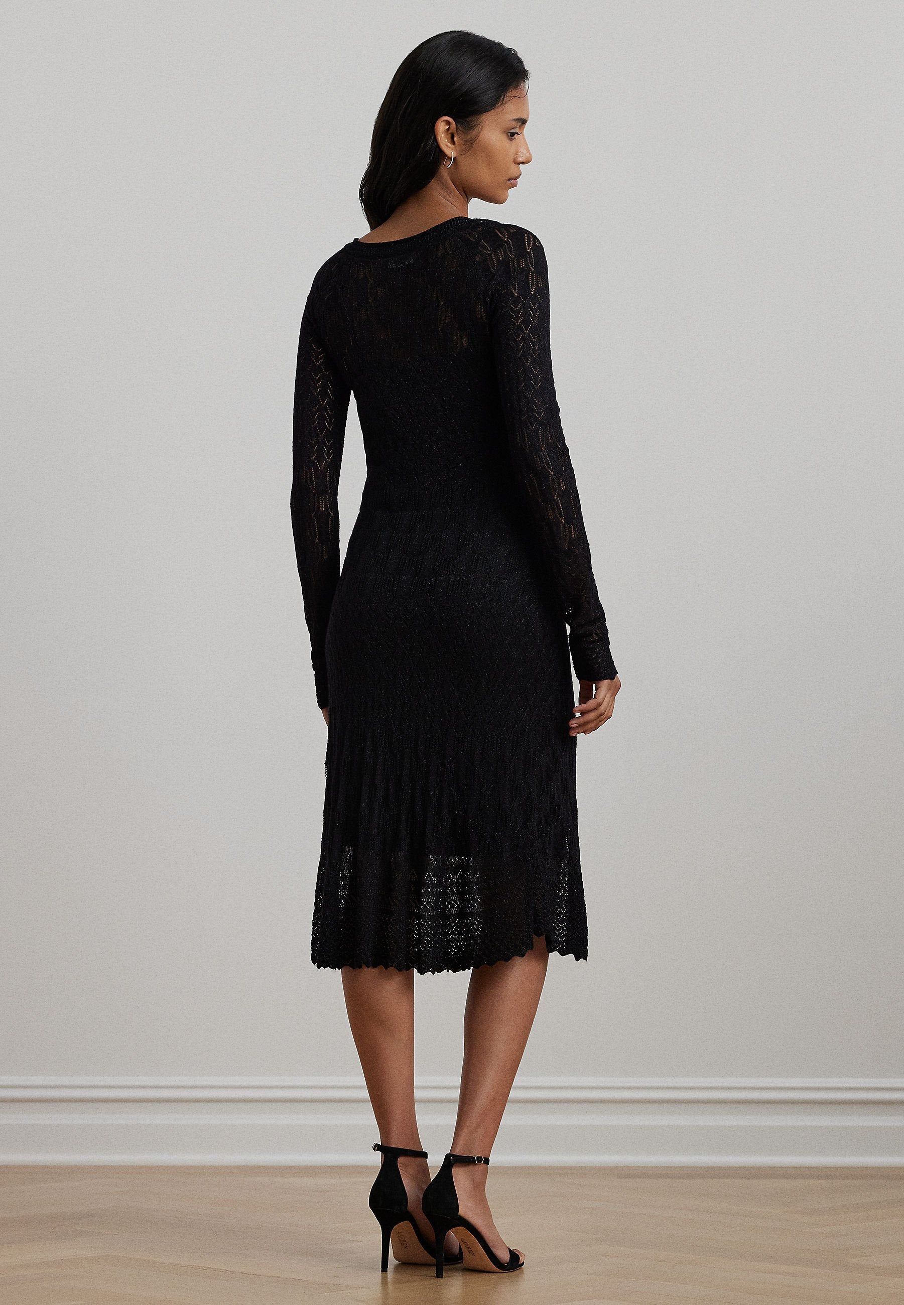 Lauren Ralph Lauren POINTELLE KNIT LONG SLEEVE DRESS