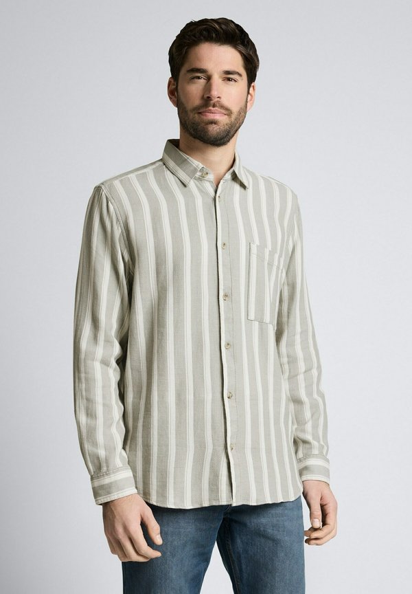 TOM TAILOR STRUCTURED STRIPED  - Shirt - gree white big stripe