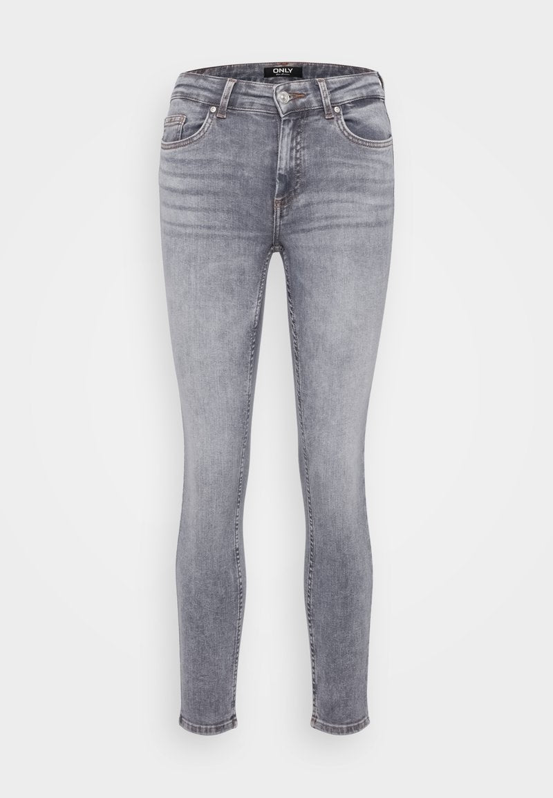 Slim-Fit graue Denim-Jeans mit einem verwaschenen Finish, fünf Taschen, Gürtelschlaufen und einem Reißverschluss. Mit subtilem Nähen und einer glatten Textur.