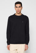 Schwarzer Pullover aus Baumwolle mit Rundhalsausschnitt und langen Ärmeln. Kleines Logo auf der linken Brust gestickt. Flacher Saum und Bündchen.