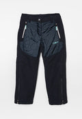 Schwarze gepolsterte Outdoor-Hosen mit Reißverschlusstaschen vorne, CMP-Logo am Oberschenkel und Reißverschlüssen an beiden Beinen.