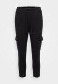 Schwarze Jogginghose mit elastischem Bund, seitlichen Taschen und Cargo-Taschen. Aus weichem Stoff gefertigt, mit einem Slim-Fit-Design.