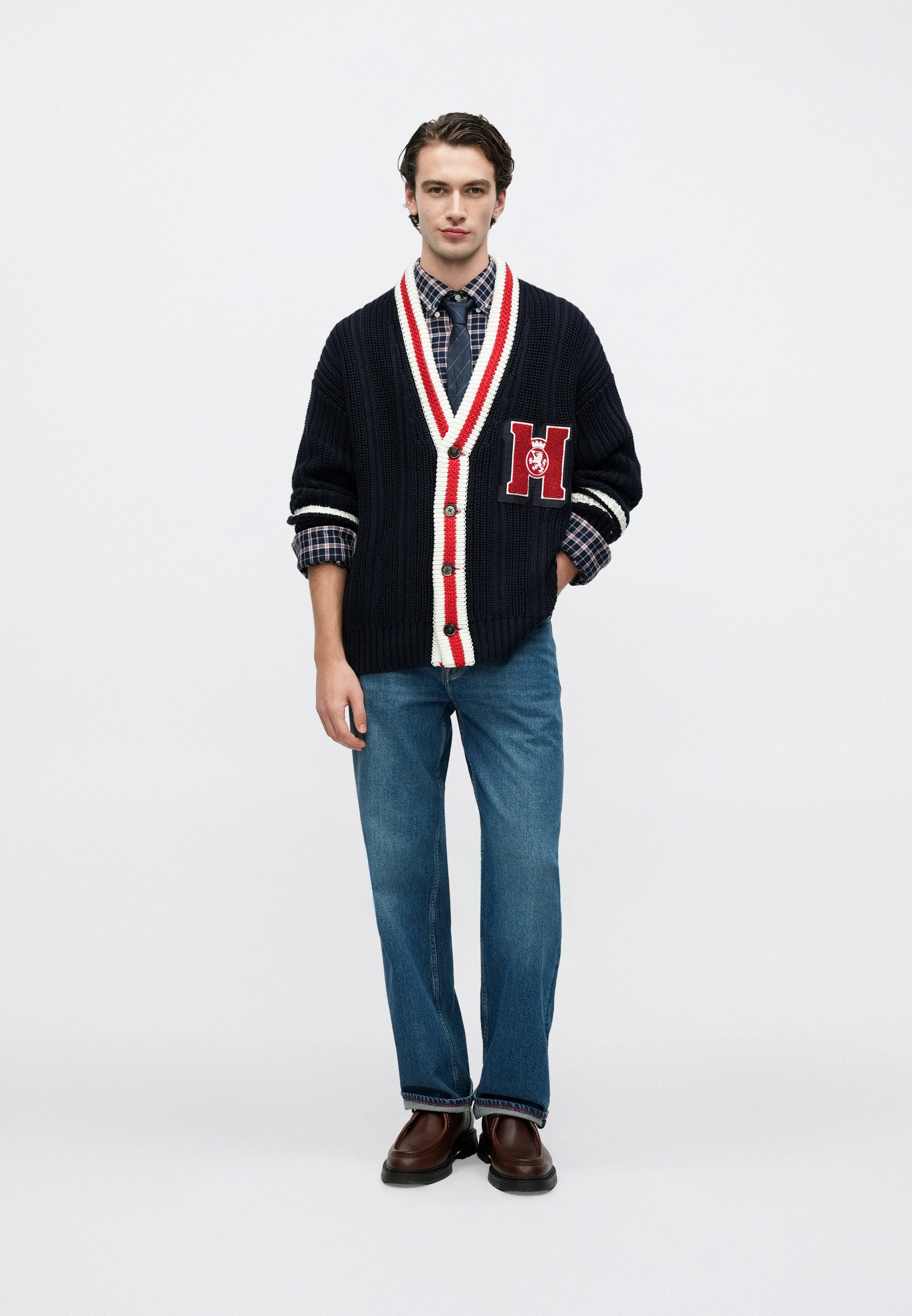 CHUNKY RIB-KNIT LETTERMAN CARDIGAN Media 2