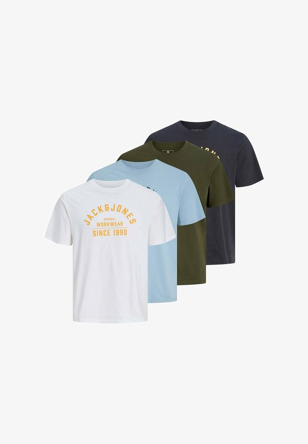 Jack & Jones 4 PACK - Print T-shirt - weiß blau grün