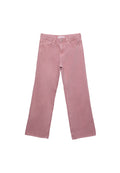 Rosa weit geschnittene Jeans aus Denim, mit hoher Taille, Fronttaschen und dezenten Nähdetails. Glatte Textur ohne Muster.