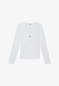 Calvin Klein Jeans LS WOVEN LABEL 2X2 RIB SCOOP NEC - Long sleeved top - bright white