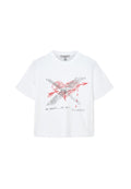 Weißes Baumwoll-T-Shirt mit einem roten Herz-Design mit Pfeilen und schwarzem Aufdruck, einschließlich des Textes "NO HEART... NO ART. ALLSAINTS."