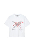 Weißes Baumwoll-T-Shirt mit einem roten Herz-Design mit Pfeilen und schwarzem Aufdruck, einschließlich des Textes "NO HEART... NO ART. ALLSAINTS."