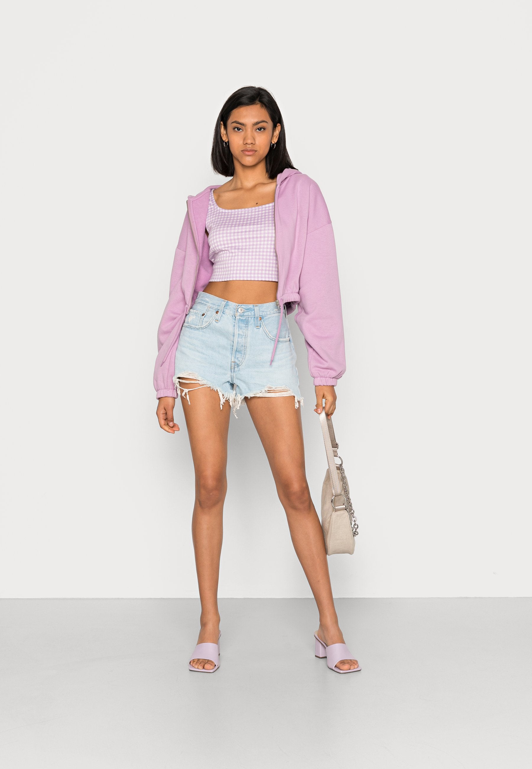 VILA VICHECK SQUARE NECK CROPPED