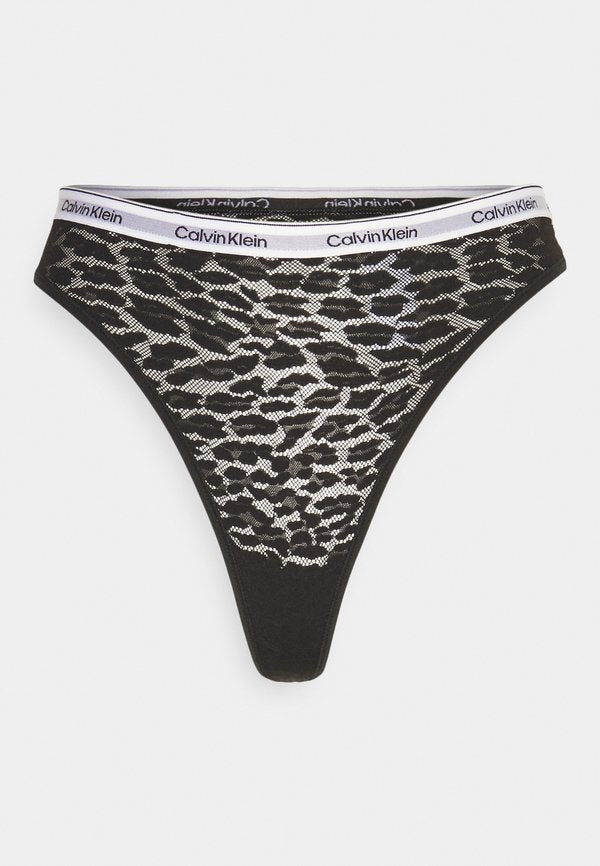Calvin Klein Underwear HIGH LEG THONG ICON LACE - Thong - black