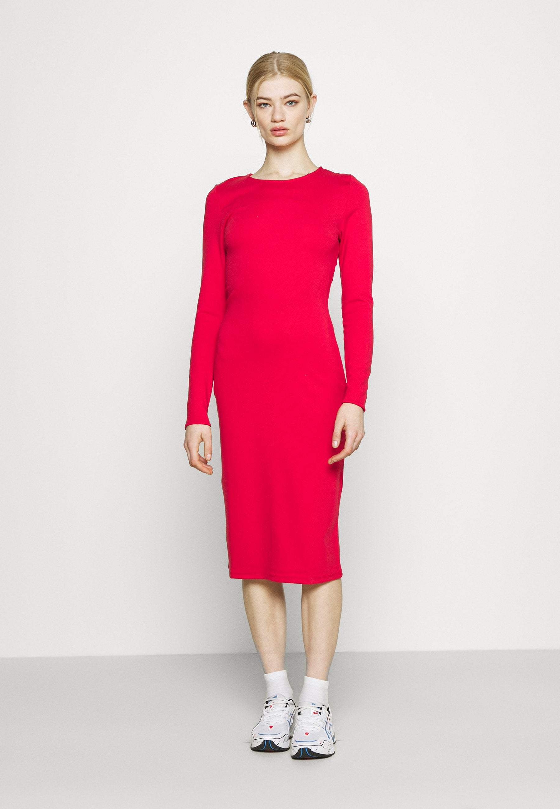 NU-IN PLUNGE BACK NECK MIDI DRESS
