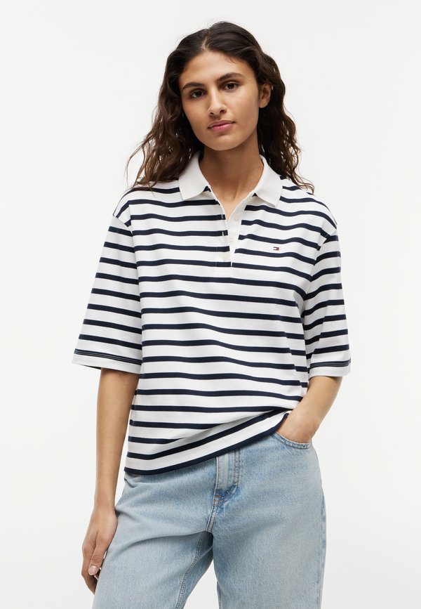 Tommy Hilfiger INTERLOCK - Print T-shirt - breton stripe ecru/dark night navy