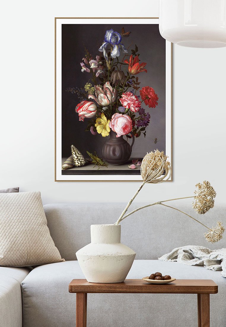 Orange Wallz VASE WITH FLOWERS, SHELLS AND INSECTS