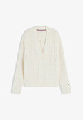 Tommy Hilfiger TOMMY HILFIGER CABLE KNIT OVERSIZED V-NECK CARDIGAN - Cardigan - ivory petal