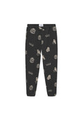 Schwarze Sweatpants mit verschiedenen beigen Bulldoggen-Grafiken und dem Text "YALE". Mit elastischem Bund und Bündchen, aus dehnbarem Material.