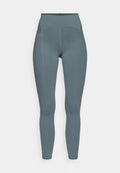 Hoch taillierte, bodenlange Leggings aus glattem, elastischem Stoff in einem gedämpften Blau-Grau; verfügt über ein dezentes Nahtdesign und eine Seitentasche.