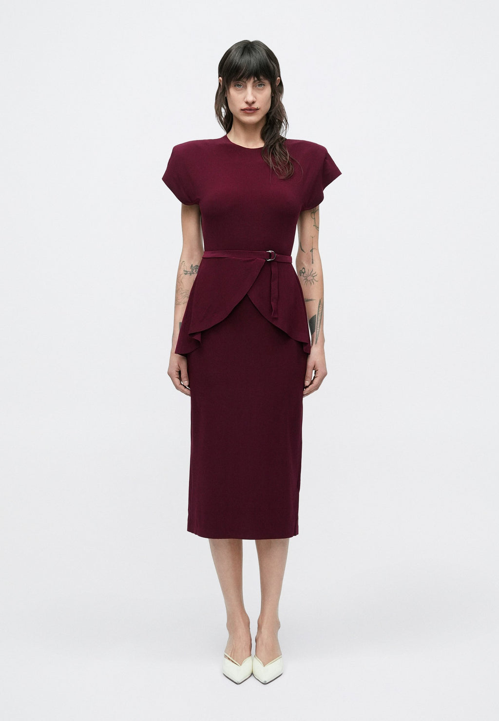 Norma Kamali SLEEVE SHOULDER PAD PEPLUM DRESS TO MIDCALF