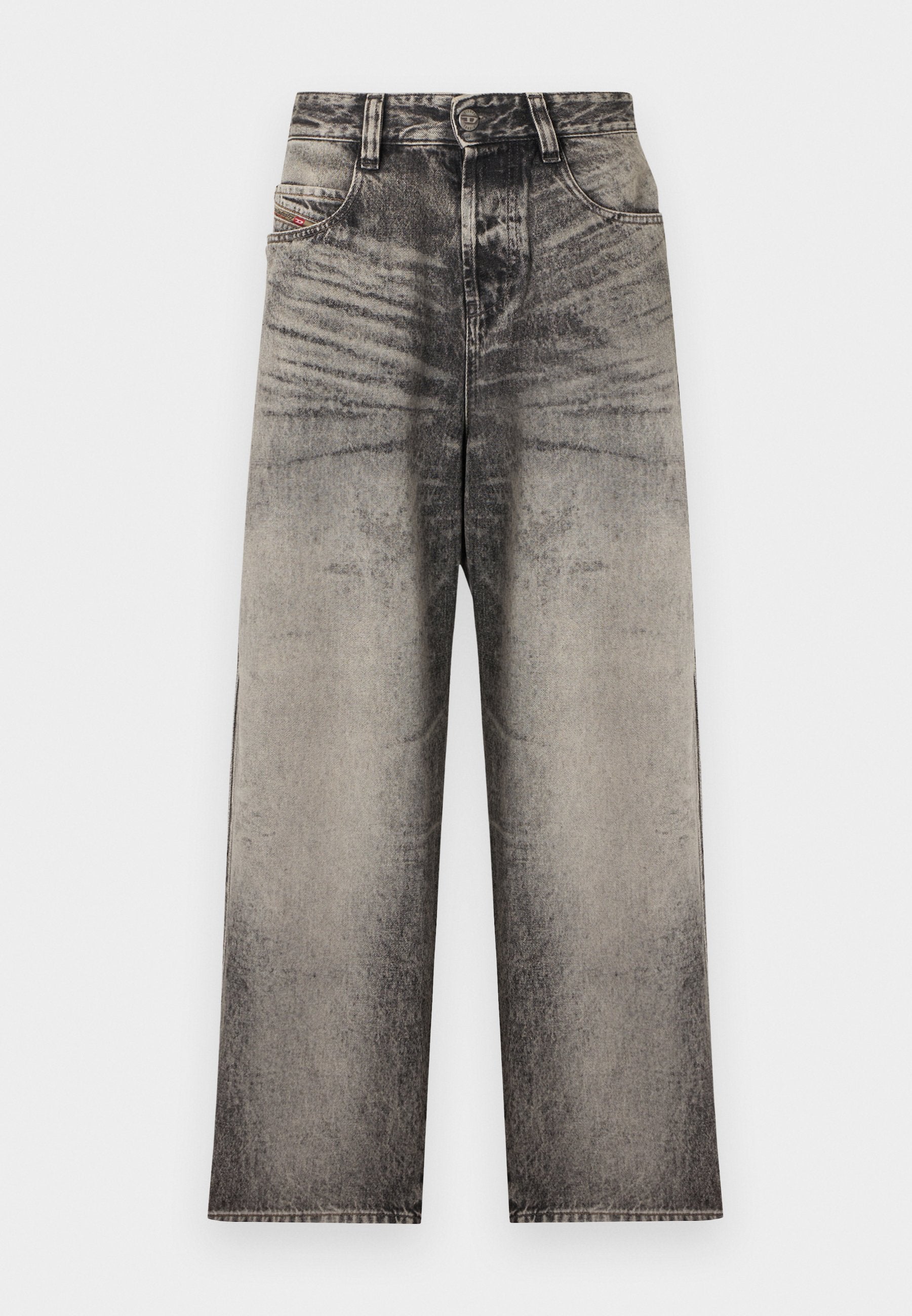 Hoch taillierte, weit geschnittene Jeans aus grauem Denim mit verwaschenem Look, vorderer Knopfleiste und Reißverschluss sowie klassischer Fünf-Taschen-Optik.