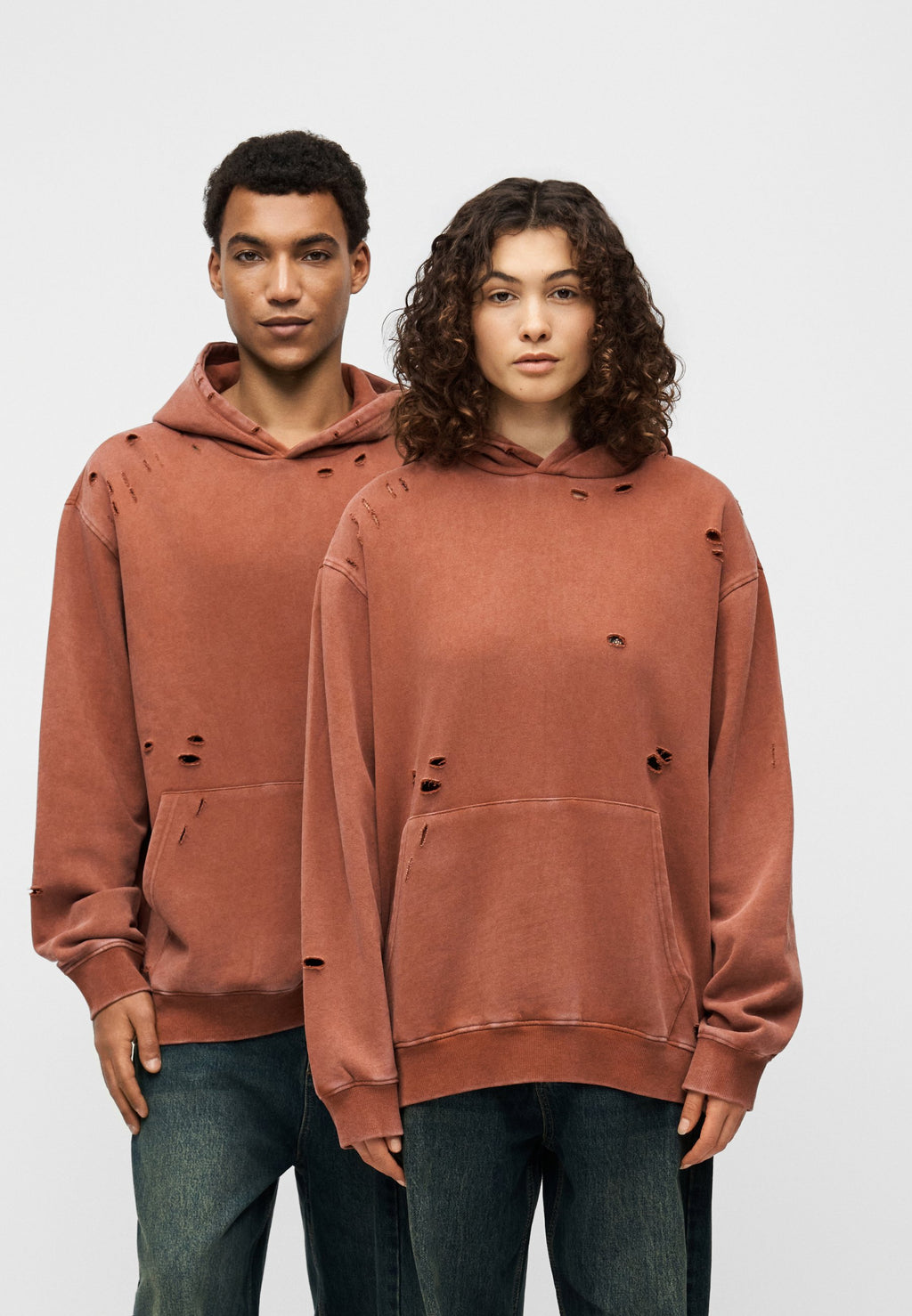 YOURTURN UNISEX RELAXED FIT DESTROYED WASHED HOODIE
