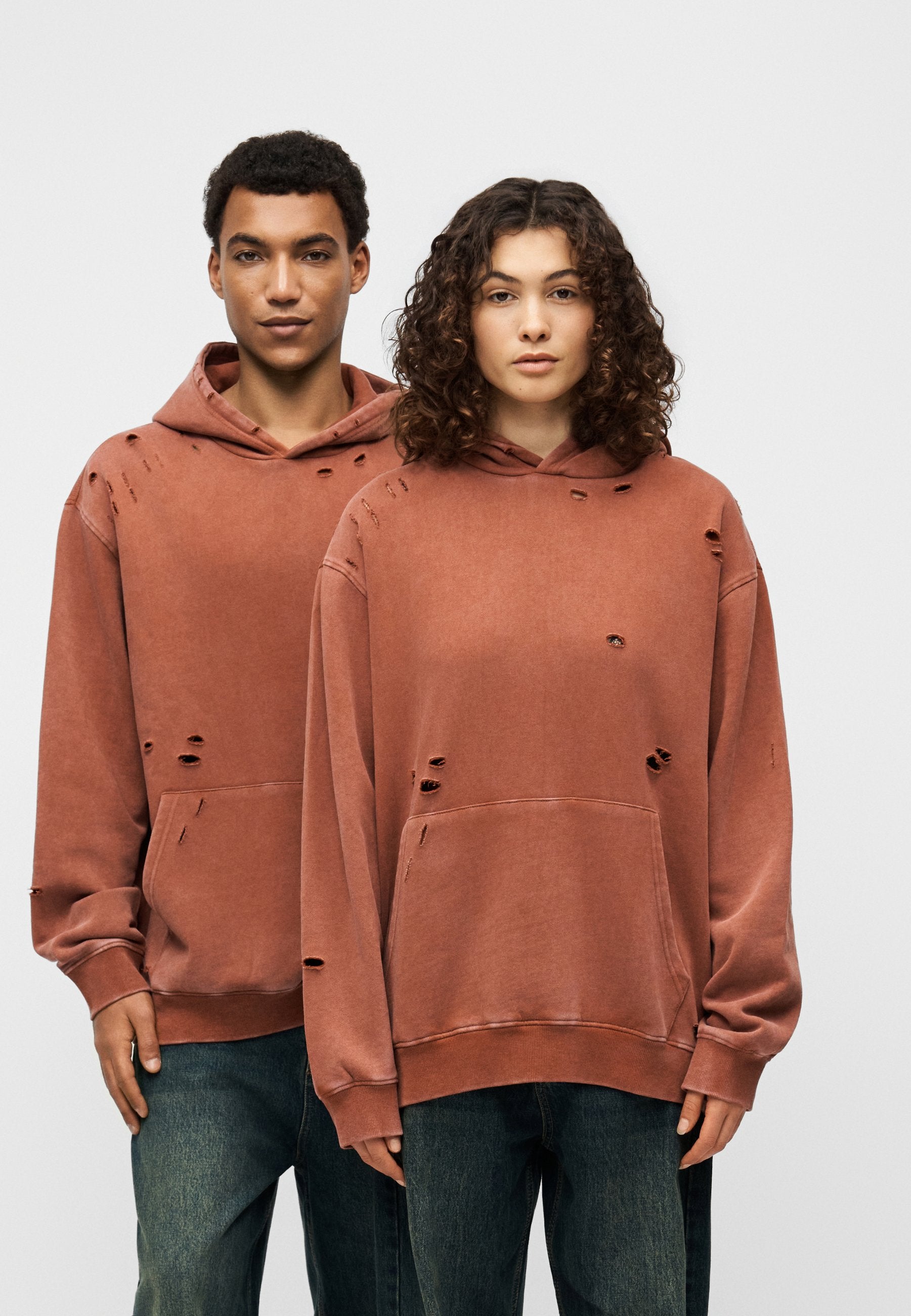 YOURTURN UNISEX RELAXED FIT DESTROYED WASHED HOODIE