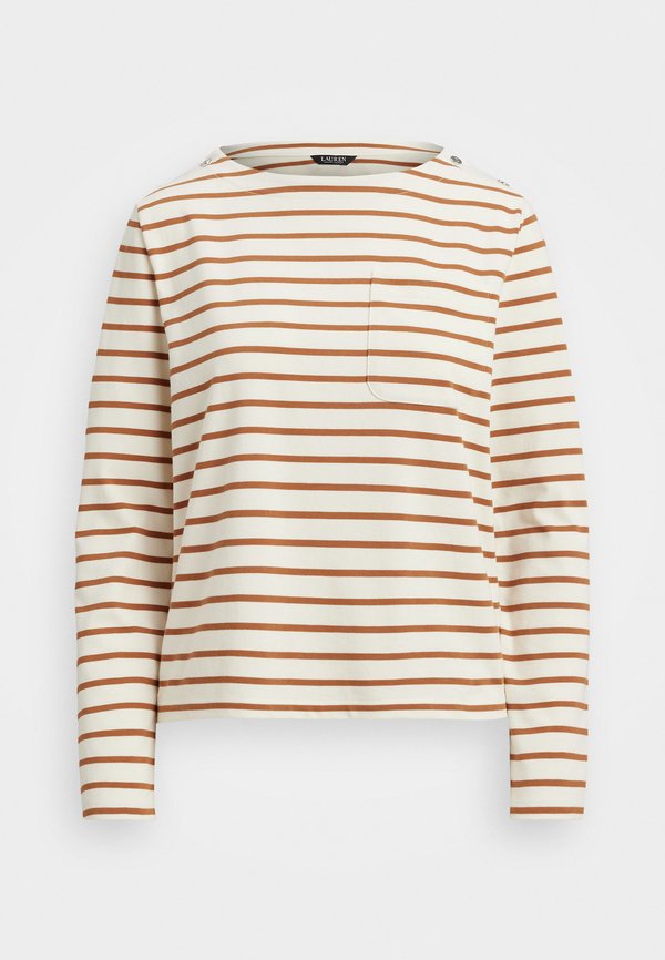 Lauren Ralph Lauren Petite STRIPED JERSEY SNAP-TRIM BOATNECK TOP
