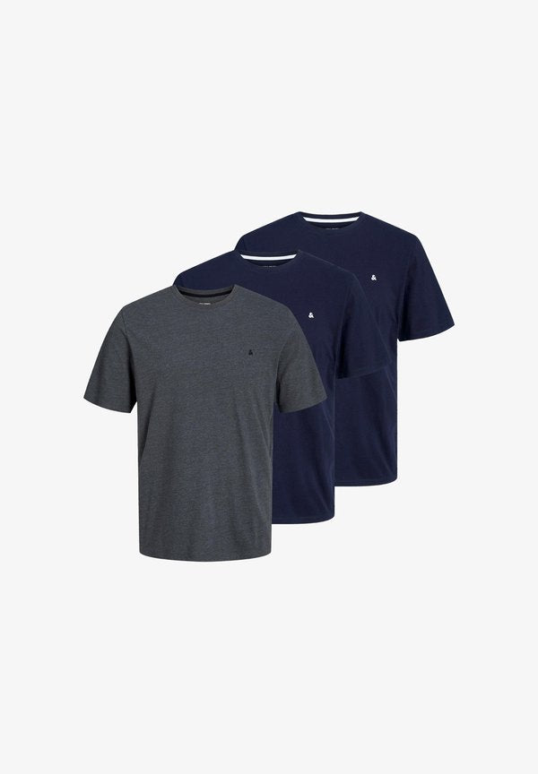 Jack & Jones 3 PACK - Basic T-shirt - dunkelblau/dunkelgrau