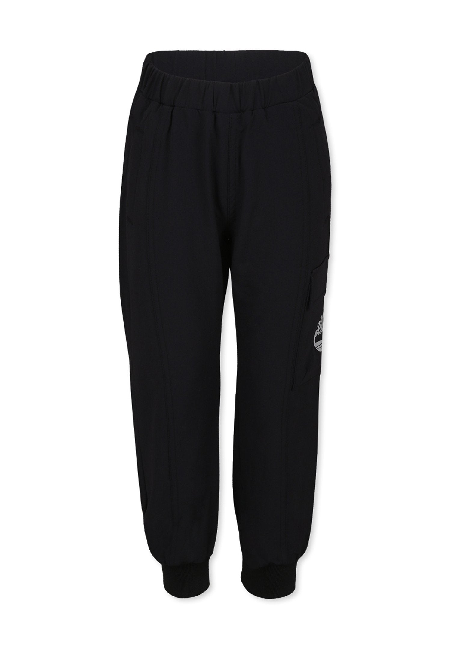Schwarze Jogginghosen aus weichem Stoff, mit elastischem Bund, schmal zulaufenden Bündchen, Seitentaschen und einem Logodetail am Bein.