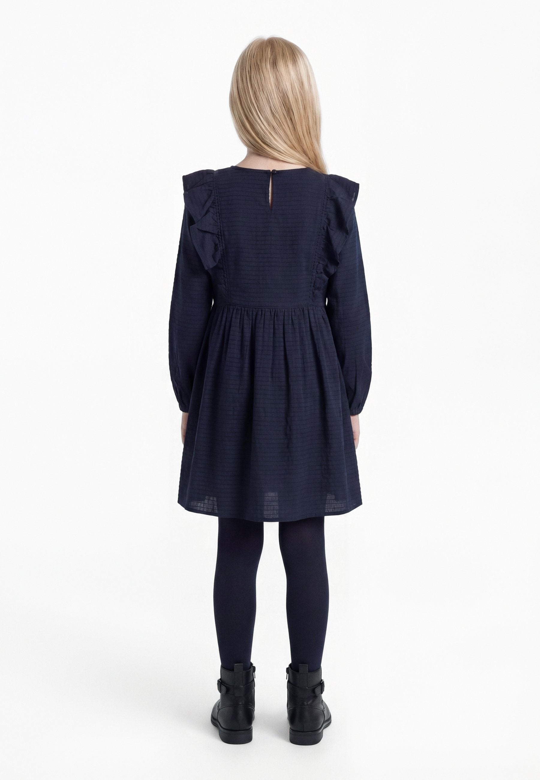 FESTIVE RUFFLE LONG SLEEVE A-LINE DRESS Media 3
