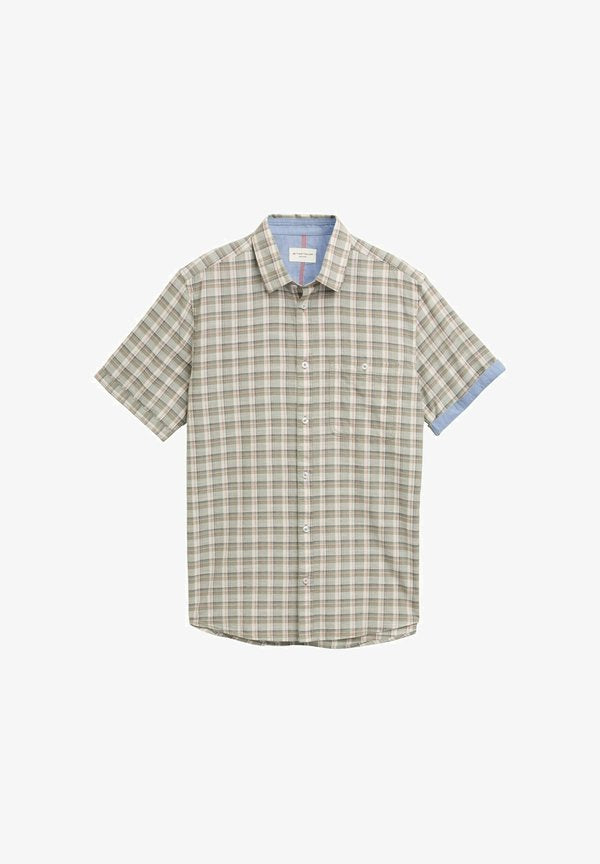 TOM TAILOR REGULAR FIT KURZARMMIT KAROMUSTER - Shirt - green/white check