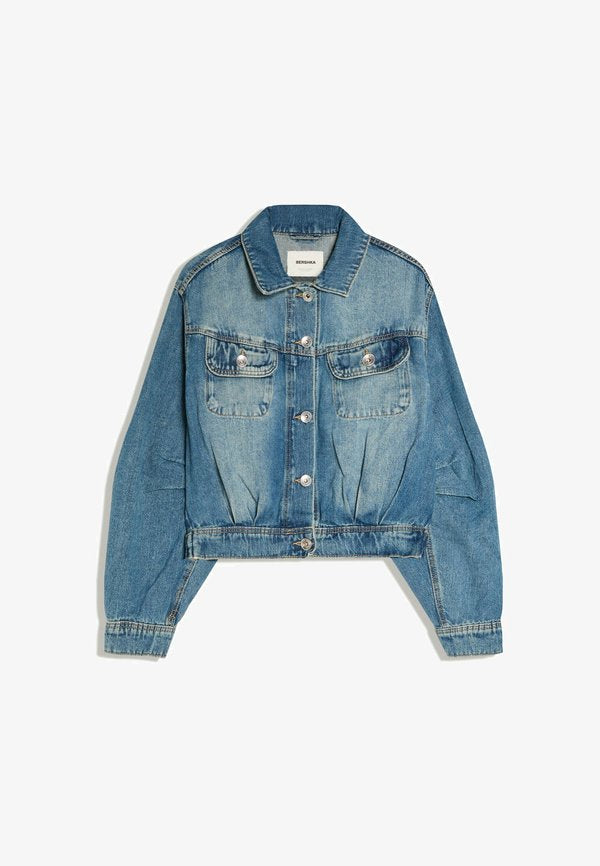 Bershka CROPPED BALLOON DENIM JACKET 00888180 - Denim jacket - blue denim