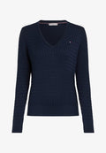 Tommy Hilfiger CABLE KNIT V NECK JUMPER - Jumper - dark night navy