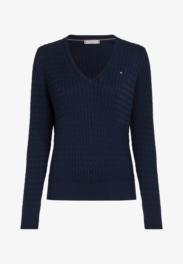 Tommy Hilfiger CABLE KNIT V NECK JUMPER - Jumper - dark night navy