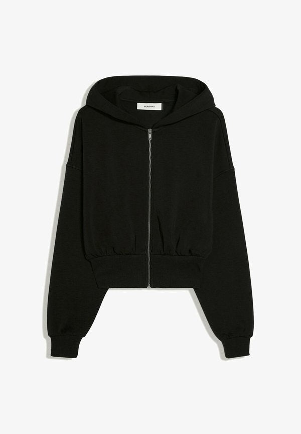 Bershka ZIP-UP WITH WAISTBAND - HOODIE - Zip-up sweatshirt - black