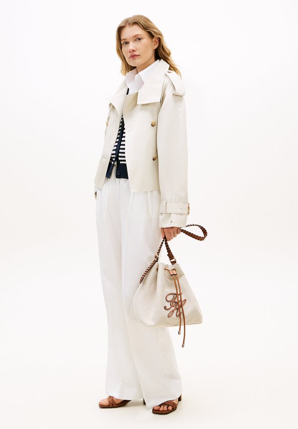Tommy Hilfiger PURE LINEN CANVAS BUCKET BAG - Handbag - cognac/beige