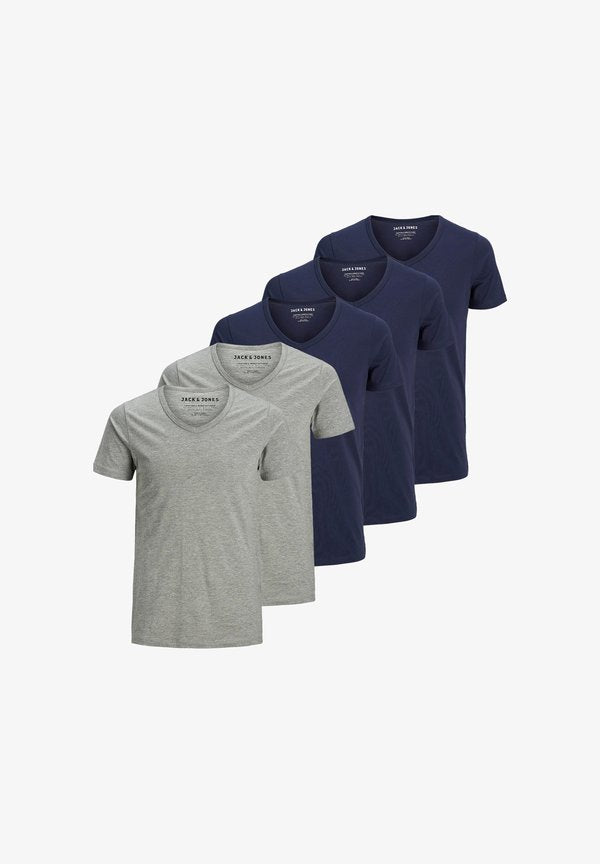 Jack & Jones 5 PACK - Basic T-shirt - dunkelblau/hellgrau