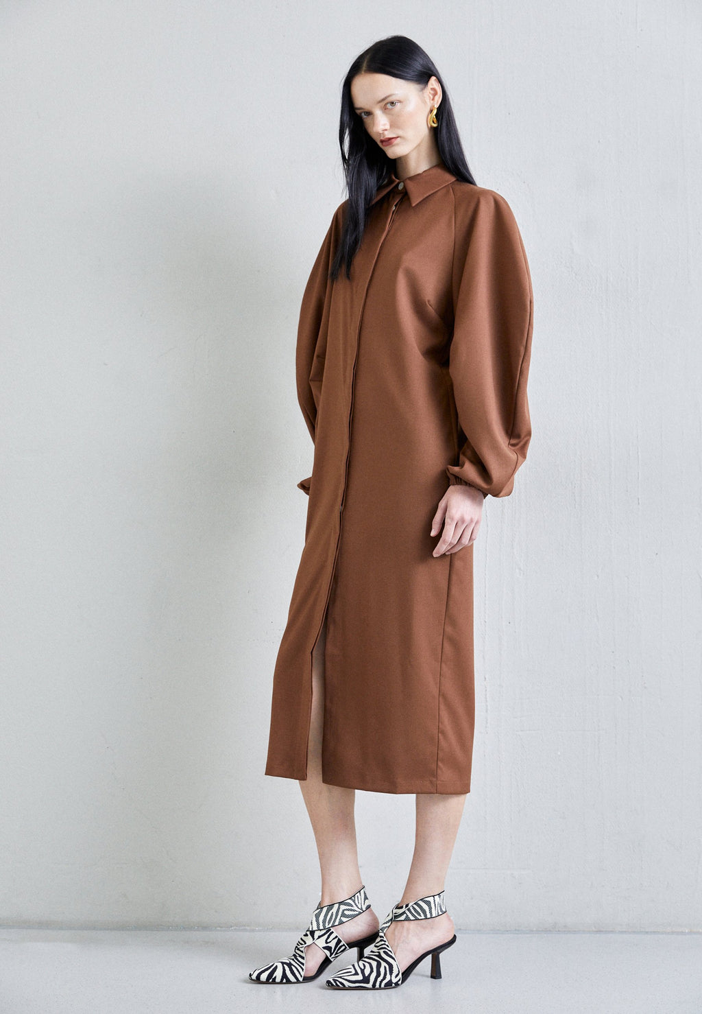 Sara Battaglia PUFF SLEEVE LONG DRESS