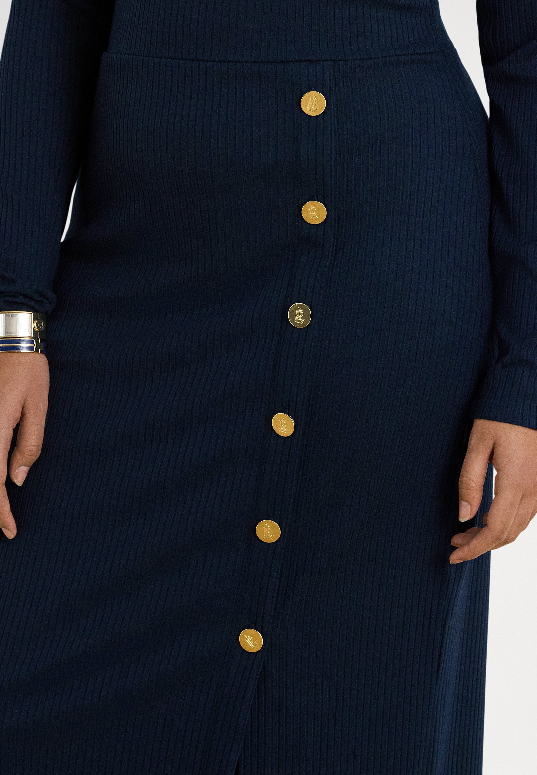 Lauren Ralph Lauren Woman BUTTON-TRIM RIB-KNIT DRESS