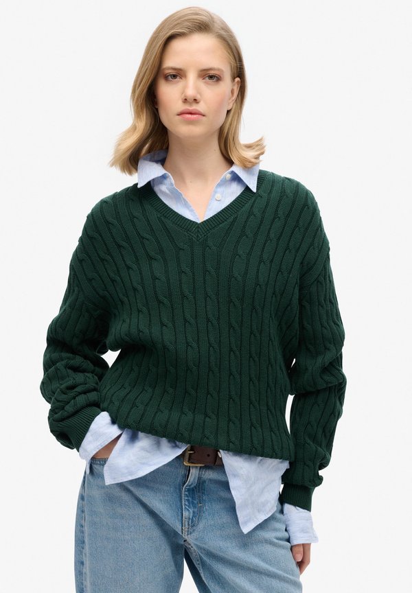 Superdry & Co V NECK CABLE - Jumper - darkest pine green