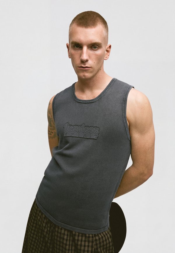 Bershka PATCH TANK TOP - Top - dark grey
