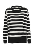 Schwarz-weißer gestreifter Pullover mit runder Ausschnitt, langen Ärmeln und gerippten Bündchen. Hergestellt aus weichem Stoff, mit lässiger Passform.