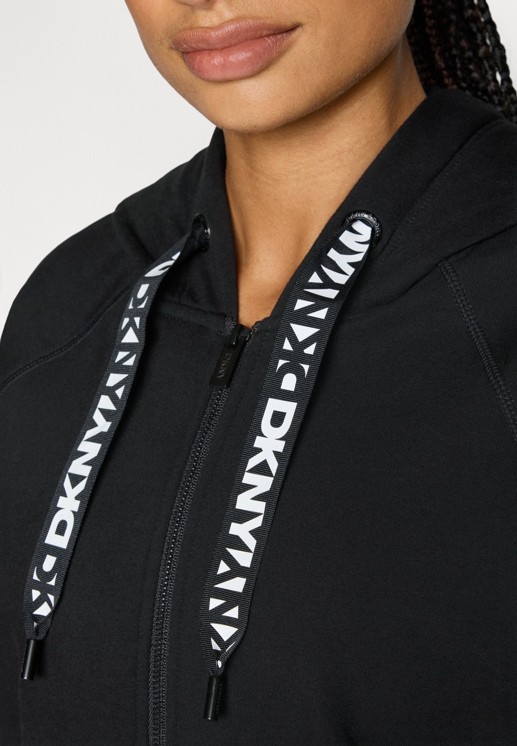 DKNY TWO TONE LOGO DRAWCORD ZIP HOODIE