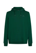 Grüne Kapuzenjacke aus weichem Stoff mit einer vorderen Kängurutasche, verstellbarem Zugkordelkapuze und gerippten Bündchen und Saum. Dezentes Logodesign auf der Brust.