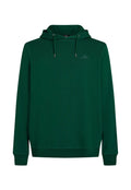 Grüne Kapuzenjacke aus weichem Stoff mit einer vorderen Kängurutasche, verstellbarem Zugkordelkapuze und gerippten Bündchen und Saum. Dezentes Logodesign auf der Brust.
