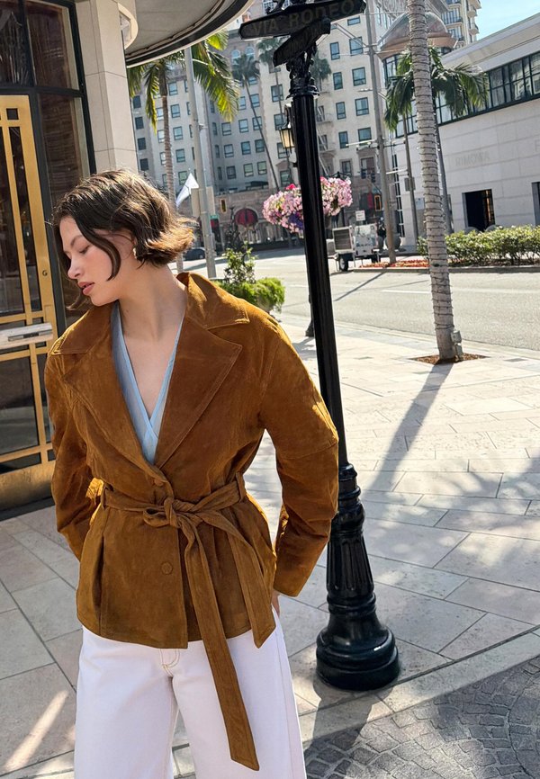Bershka WITH BELT - Blazer - dark brown