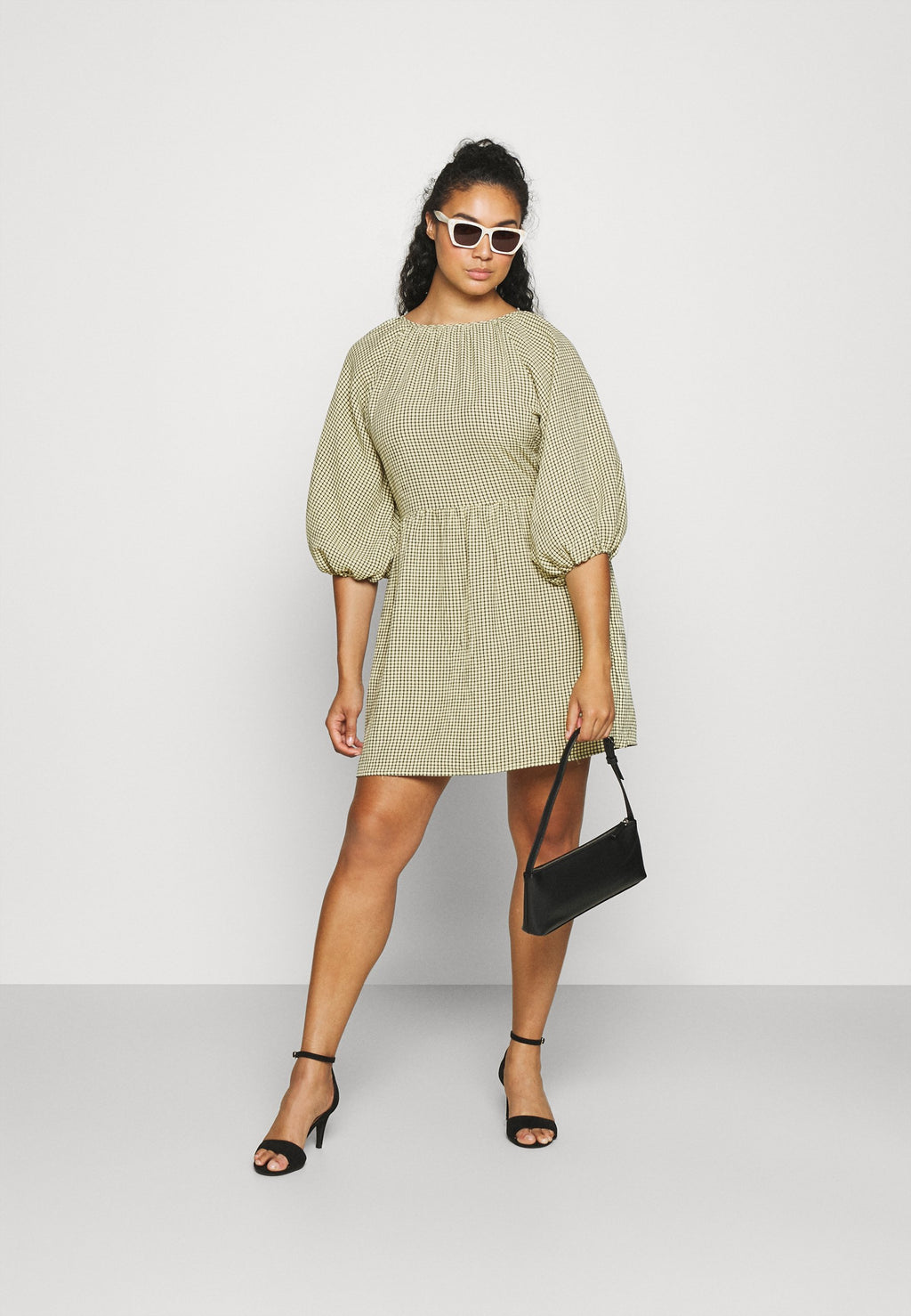 Missguided Plus CHECK PUFF SLEEVE DRESS