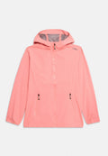 Rosa leichte Jacke mit Kapuze, Reißverschluss vorne, zwei Seitentaschen, elastischen Bündchen und Netzfutter; aus wasserabweisendem Material gefertigt.
