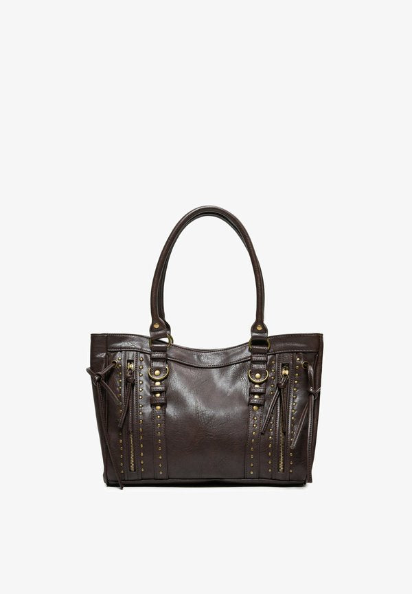Bershka WITH ZIPS AND STUDS - BAG - Handbag - brown